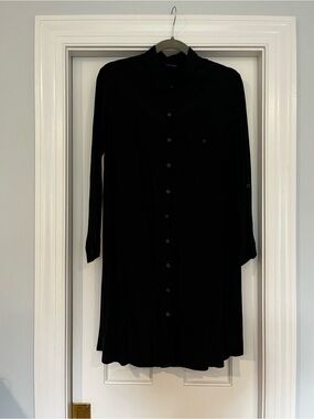 Topshop Black Long-Sleeve Button Shirt Dress
